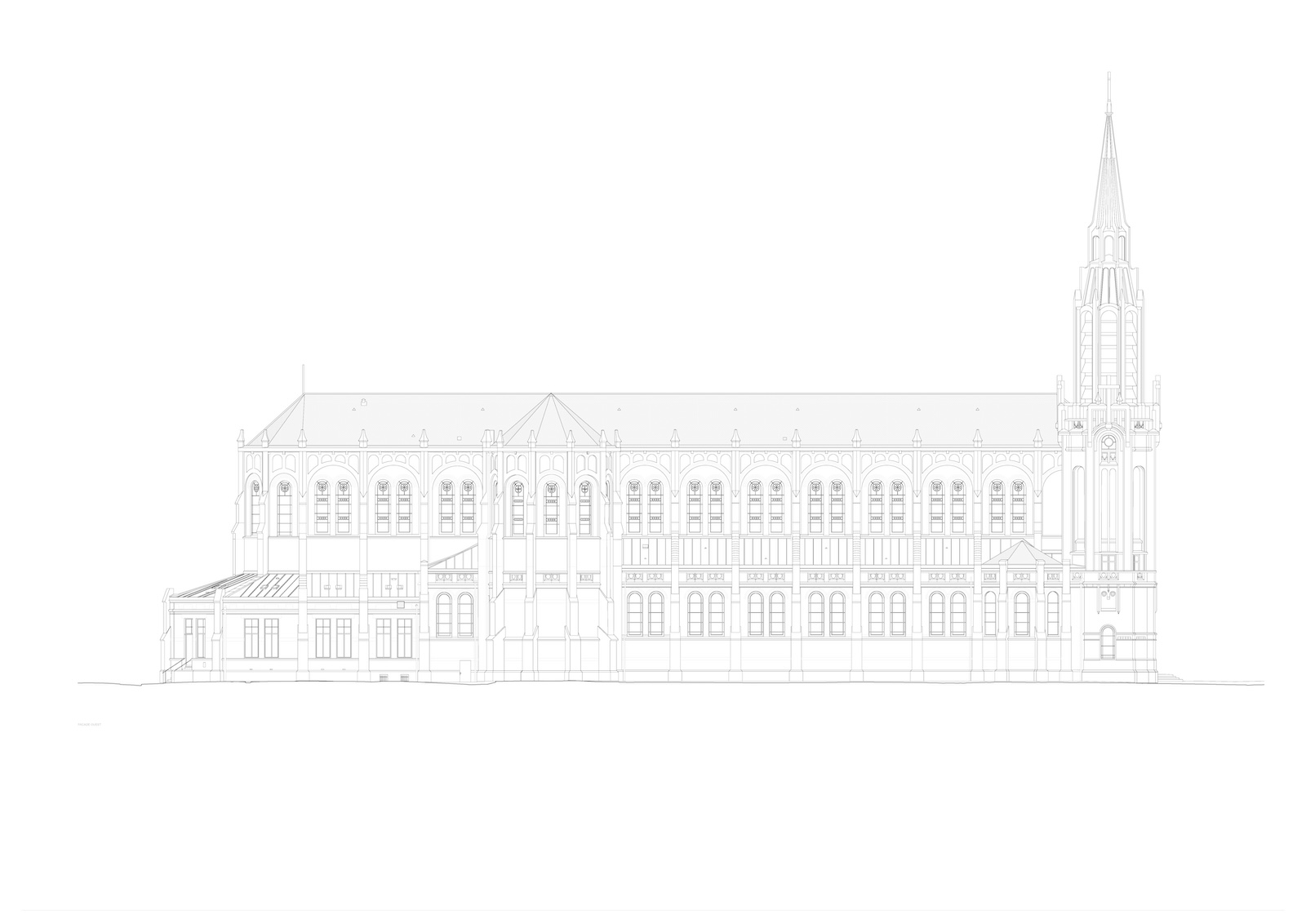 Filaire de la facade ouest de l'église d'Armentières réalisé par Atelier Sauvegarde
