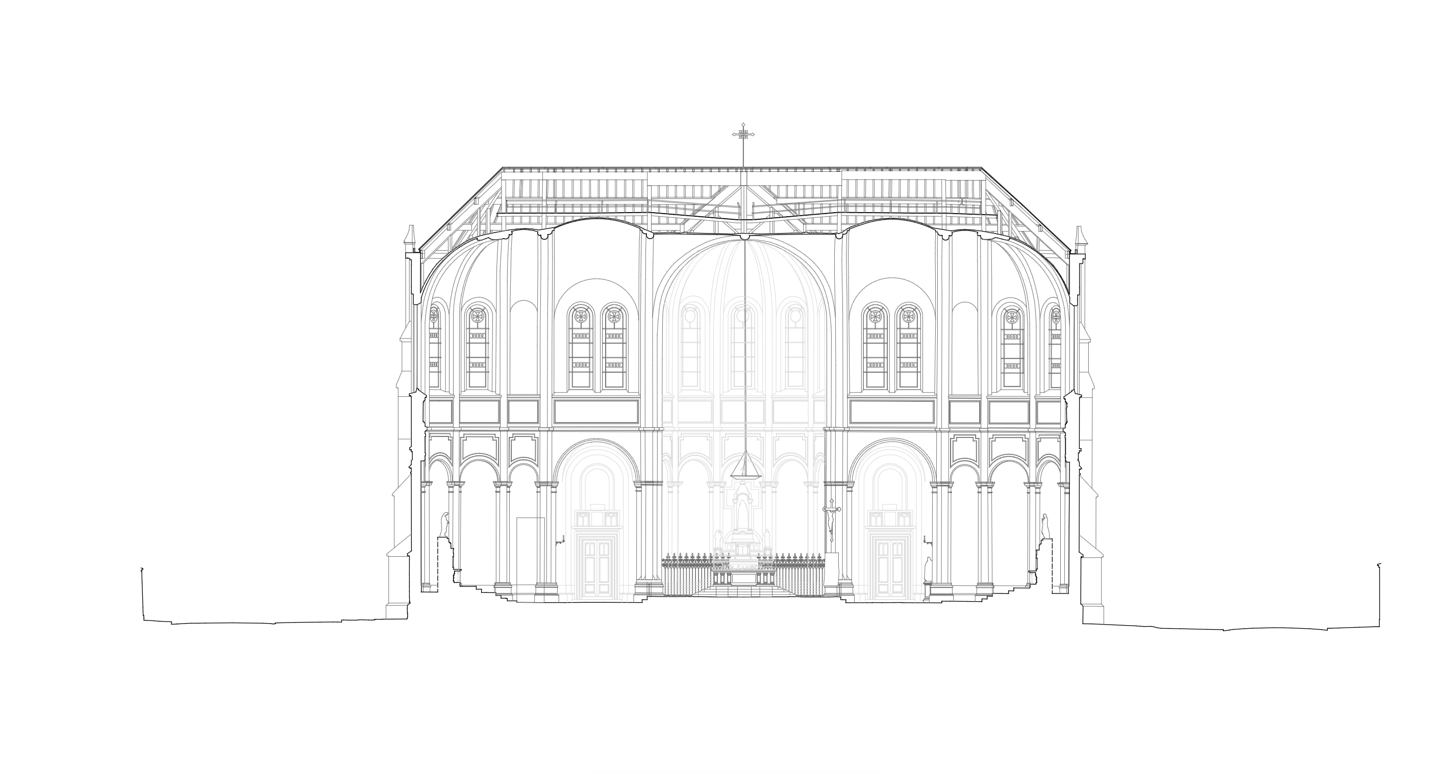 Filaire de la facade de l'église d'Armentières réalisé par Atelier Sauvegarde